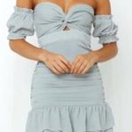 Mable Miss Lola Light Blue Ruched Off Shoulder Mini Dress Soft Girl Coquette Size L Photo 0