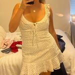 Selfie Leslie Shenay Ruffle Strap Embroidered Mini Dress White Photo 1