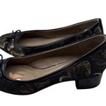 Bandolino  Size 7.5 Business Style Floral Square Toe Slip On Black Gold Heels Photo 5