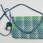 Steven By Steve Madden  Woven Crossbody Bag Purse PVC Cotton Blues Gold NWT Photo 0