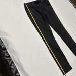 Cache Women’s Coated Wax Denim Sz 2 Black Skinny Pants Leather Threaded Rivets Photo 5