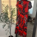 Promod Vibrant Red and Black Button Tropical Maxi Dress Size 4 Photo 3