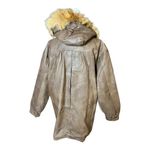 Wild Cats Pelsnoer Denmark Women Brown Leather Plaid Lining Hooded Jacket Coat L Size L Photo 2
