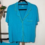 Aerie Teal Blue Pajama Set Top Large Shorts Medium Button Up Lounge Sleep Photo 0
