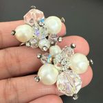 Vintage LAGUNA AB Crystals Aurora Borealis Faux Pearl Cluster Beads Earrings 14g White Photo 3