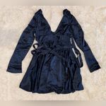 House Of CB NWOT  Dominique Crossover Strap Plunge Spruce Blue Mini Dress Size L Photo 5