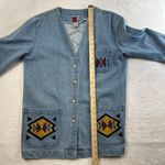 Vintage S Small Denim Jacket Southwest Aztec Embroidered Oversized Made in USA Blue Photo 9