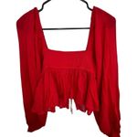 Free People  Long Sleeve Cropped Red Carly Blouse With Tie Front Photo 4
