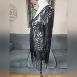 Upopby Black Boho Floral Lace Fringed Hem Sheer Short Duster Swim Cover Up Photo 6