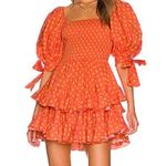 Caroline Constas Orange Polka Dot Square Neck Smocked Finley Mini Dress | XS Photo 2
