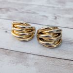 Vintage Clip On Earrings Extra Large Chunky Gold Tone Tube Design Statement Photo 2