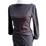 Reformation  Boat Neck Black Ribbed Midi Dress Small Long Sleeve Ruched Slit Photo 4