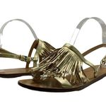 J.Crew  Gold Leather Fringe Slingback Sandals Size 8 M Photo 2