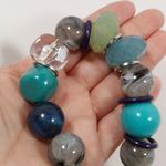 Chunky New York & Company Beaded Necklace Teal Blue Green & Clear Beads 24" NY Photo 7