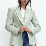 ZARA Textured Tweed Double-Breasted Blazer Size Medium Photo 0