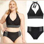 Kona Sol  black embroidered aztec chevron design halter bikini top & bottoms 24w Photo 8