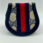 Gucci Coin Purse GG Coated Brown Canvas Web Navy & Red Stripe - Vintage Photo 0