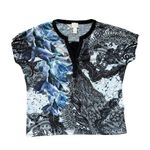 Chico's  Top Womens Small Paisley Split Neck Satin Contrast Short Sleeve Photo 0