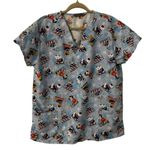 Light Blue Dog Winter Snow Scrubs Medical Nurse Top Shirt Women’s Size Large Fit Photo 0