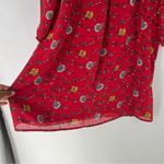 Skies Are Blue Vibrant Red Floral Chiffon Lace Detail 3/4 Sleeve Shift Dress M Photo 4