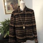 Coldwater Creek Woman’s  Striped Brown Jacket M Long Sleeve Open Button Collared Photo 1