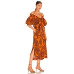 Johanna Ortiz Dramatic Sunset 3/4 Balloon Sleeve Midi Dress Size 10 Orange Photo 2