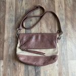 Roots  Canada Emma Bag Leather Foldover Crossbody Colorblock Brown and Taupe Photo 0