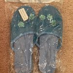 Blue Slide Slippers with Floral Accents Size 7 Photo 0