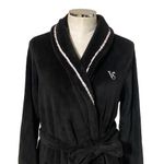 Victoria's Secret Women's Black Plush Hooded with Belt & Embroidered VS Logo M/L Photo 3