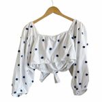 Farm Rio White Floral Embroidered Crop Top Blouse Cotton Puff Sleeve Medium EUC Photo 3