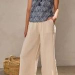 MELISSA NEPTON Summer Pant Pull On Wide Leg Waffle Cotton in Beige Clair Size L Tan Size L Photo 0