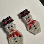 Hand Crafted Clip On Earrings Beaded Snowman Christmas Holiday Hand Made White Photo 1
