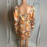 A.Peach  NWT Drawstring Rouched Fall Mini Dress Long Sleeve Autumn Leaves Size L Photo 3