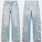ZARA TRF MID-RISE WIDE LEG RIPPED JEANS FULL LENGHT Size 6 NEW Photo 6