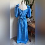 Vintage 70s Prairie Dress Blue Puff Sleeve Floral ILGWU Union Made Size M Photo 1