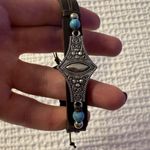 Leather Turquoise Beaded Bracelet Medallion Adjustable Tie Western Cowgirl Blue Photo 0