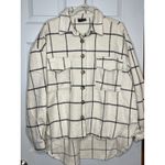 Miou Muse Medium Oversized Ivory with Black Grid Design Flannel Shacket Photo 1