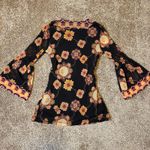 Vtg INC Boho Indie Trendy Black And Multicolor Floral Round Neck Bell 3/4 Sleeve Photo 6