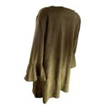 Umgee  Boho Dark Green Floral Embroidered Faux Suede Ruffle Sleeve‎ Tunic Dress L Photo 2