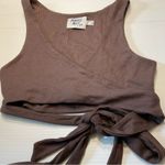 Princess Polly Jaye Top Brown Ribbed Wrap Crop Sz 0 Photo 3