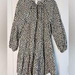 H&M  Ditsy Floral Print Prairie Long Puff Sleeve Beige Black Cotton Dress Size M Photo 0