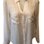 EXPRESS Portofino Chiffon Blouse Size S Cream Roll Tab Sleeve Business Wardrobe Photo 0