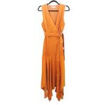 Karina Grimaldi Rhoda Maxi Dress Safran Orange Gold Belted Faux Wrap Satin XS Photo 1
