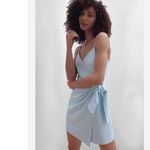 French Connection Womens Whisper V Neck Mini Dress Blue Faux Wrap Size 10 M Photo 5