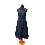 J Crew Scalloped tiered ruffle maxi dress size 2 Navy & Pink Photo 8