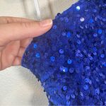Lulus  Blue Sequin Fringe Mini Dress Womens L Halter Party Baddie Bling Prom Photo 11