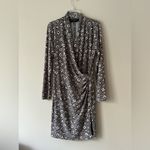 Norma Kamali  Leopard Print Dress Long Sleeve Ruched Faux Wrap Sz L Photo 2