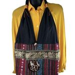 Hippie Festival Boho Colorful Shoulder Bag Women’s M Elephant Detail Tassels Black Photo 0