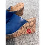 b.o.c Women's Blue Leather Cork Floral Wedge Heel Sandals Slides Size 9 Photo 1