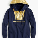 J.Crew NWT Women J.‎ Crew Blue Gold Foil Hood Quarter Zip Sweatshirt Hoodie S Anorak Photo 0